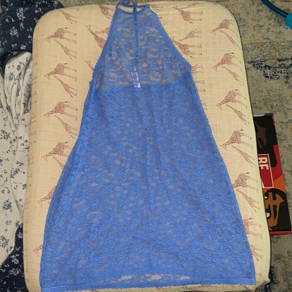 Victoria’s Secret Lace Sleep Dress Blue High Neck pajamas lingerie babydoll